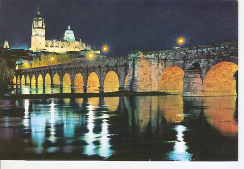Postal 044977 : Salamanca. Puente romano iluminado