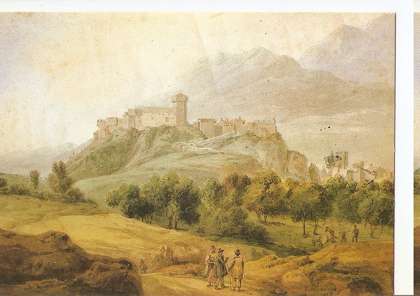 Postal 045037 : Château fort de Lourdes. Aquarelle de Villeneuve 1836