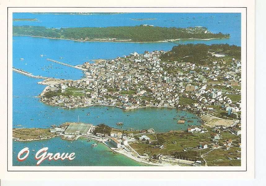 Postal 045165 : El Grove (Pontevedra). Vista aerea al fondo Isla de la Toja