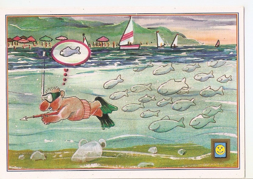 Postal 045175 : Dibujo. Haciendo submarinismo