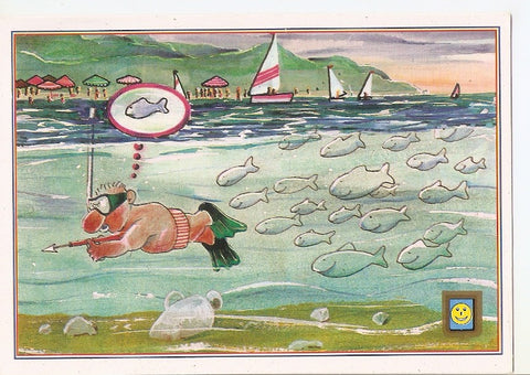 Postal 045175 : Dibujo. Haciendo submarinismo