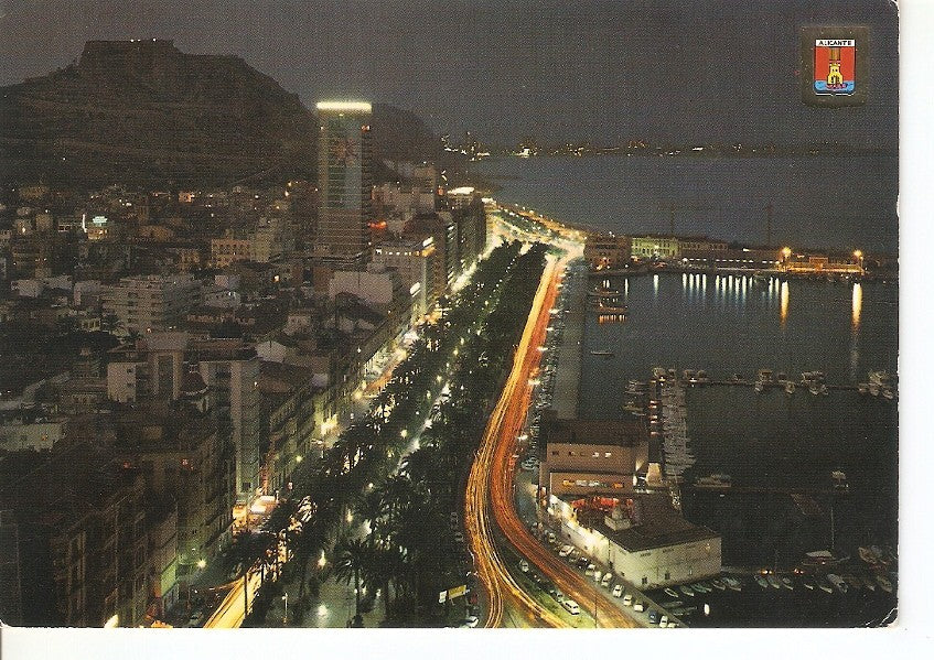 Postal 045464 : Alicante. Explanada y Puerto. Vista nocturna