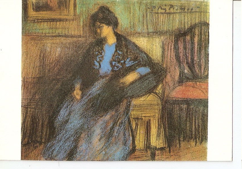 Postal 045626 : Museo Picasso. Barcelona. mujer con manton sentada carboncillo y pastel sobre papel barnizado