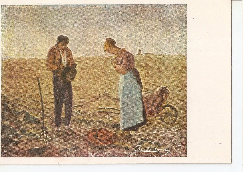Postal 045659 : El Angelus. Copia pintada con la boca por G. Barbediente