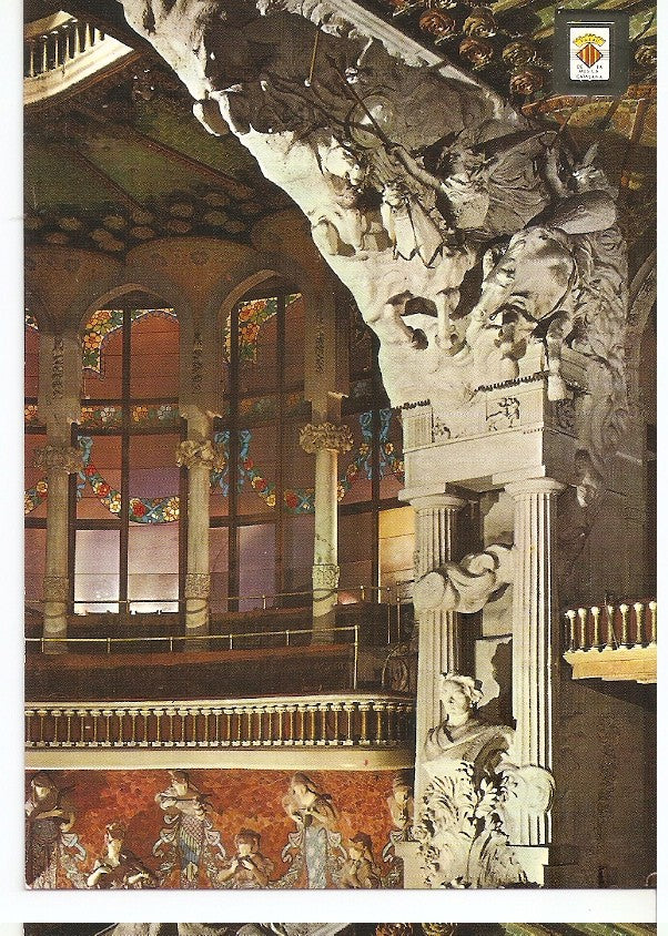 Postal 046315 : Busto de Beethoven y alegoria de la Walquiria de Wagner. Esculturas de Pau Gargallo. Palau de la Musica Catalana. Barcelona. Arquitecte: Domenech i Montaner (1908)