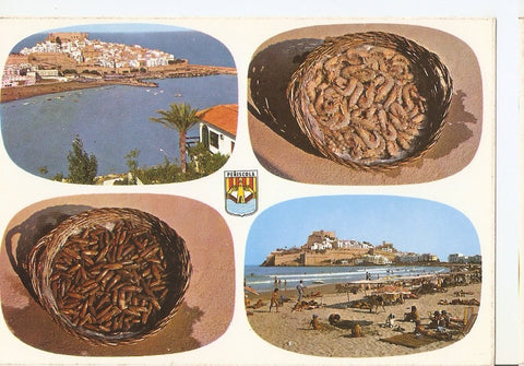 Postal 046652 : Peñiscola (Castellon). Castillo Playa y tipicas paneras
