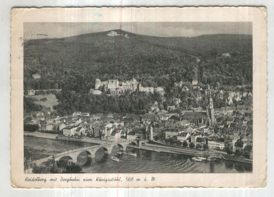 Postal-Postcard 17504: Heidelberg mit Bergbahn zum Konigsstuhl