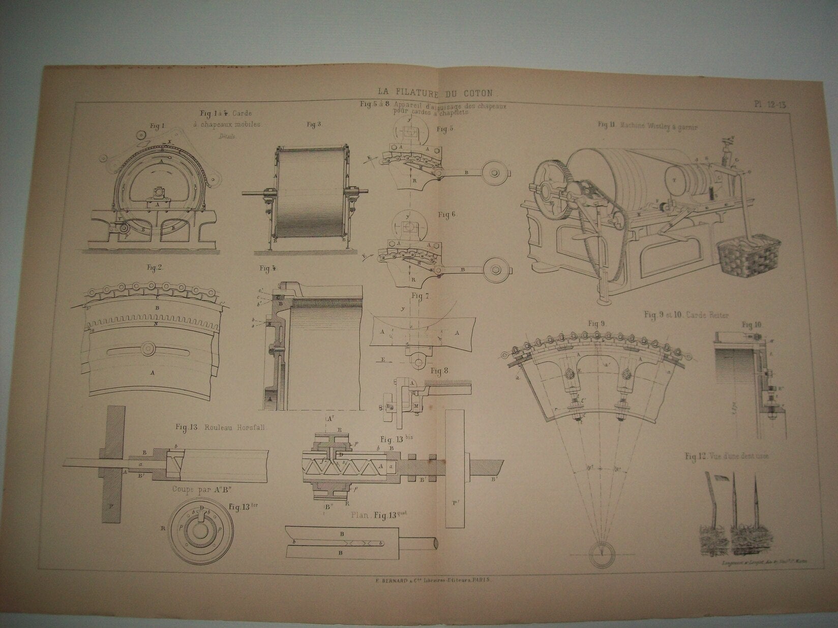 Lamina 1093: CARDE A CHAPEAUX MONBILES SOCIETE ALSACIENNE. ROULEAU HORSALL. MACHINE WISTLEY