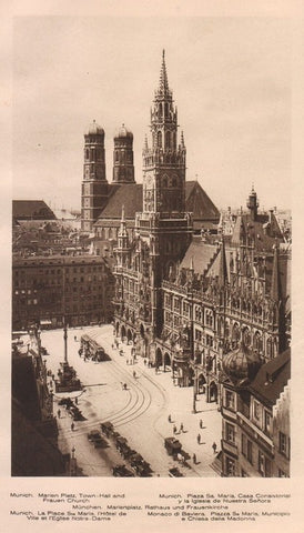 Lamina/Foto KURT HIELSCHE Deuschtland No. 024: MUNICH. MARIEN PLATZ TOWN-HALL AND FRAUEN CHURCH