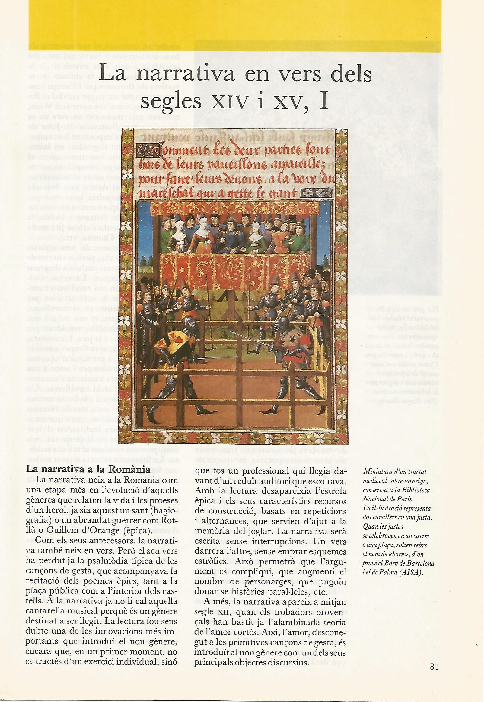 FASCICULO 0035: LA NARRATIVA EN VERS DELS SEGLES XIV I XV ( I)