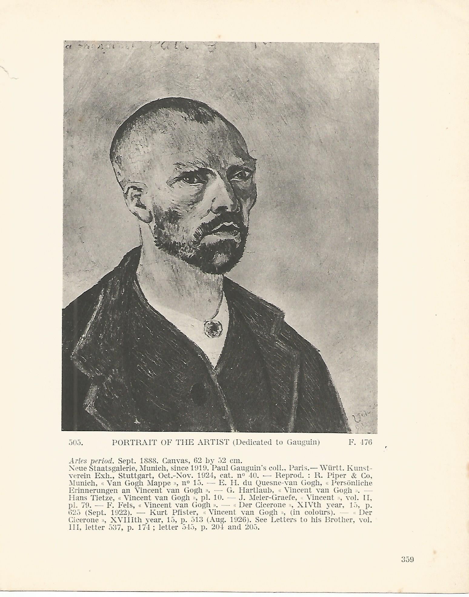 LAMINA 1375: VAN GOGH. Portratit of the Artist (dedicated to Gaughin)