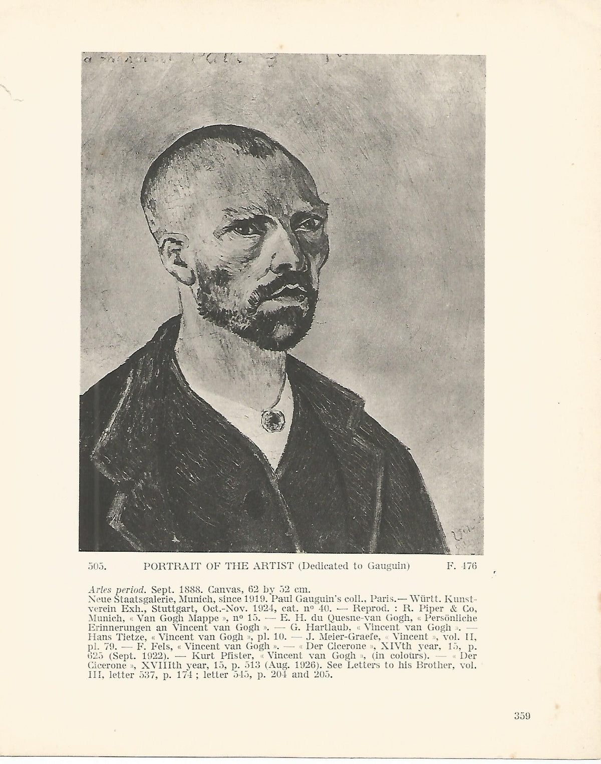 LAMINA 1375: VAN GOGH. Portratit of the Artist (dedicated to Gaughin)