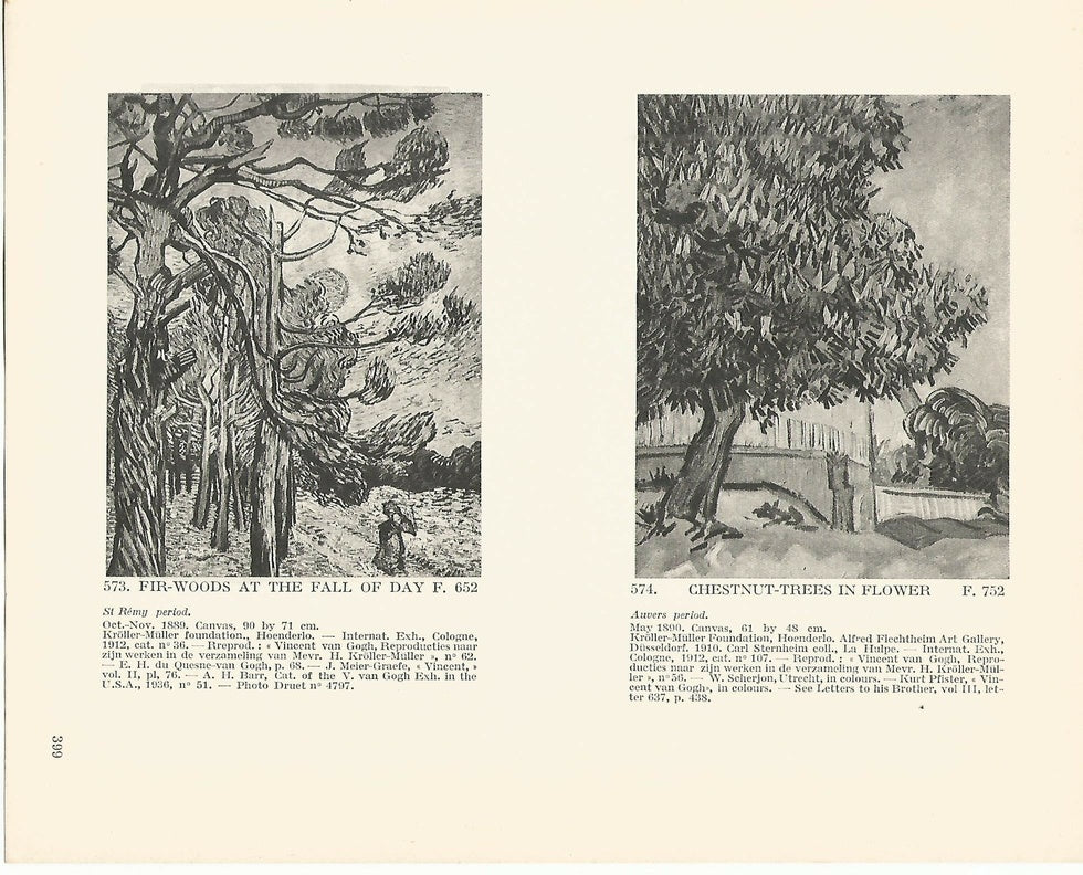 LAMINA 1397: VAN GOGH.  Fir-woods at the Fall of Day. Chestnut-trees in flower