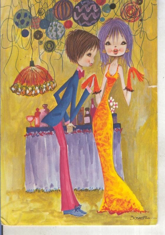 Postal 015246: En el guateque, ilustracion de Jose