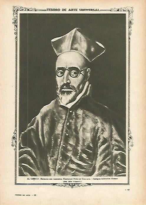 LAMINA 1299. EL GRECO. Retrato del Cardenal Fernando Niño de Guevara