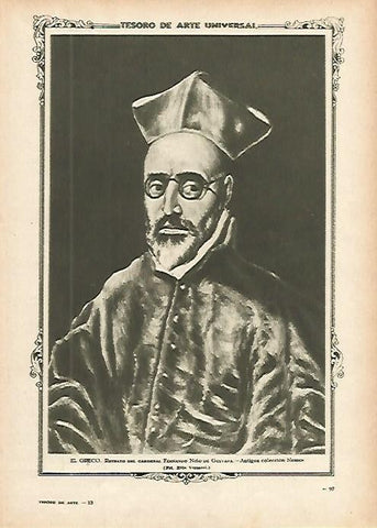 LAMINA 1299. EL GRECO. Retrato del Cardenal Fernando Niño de Guevara