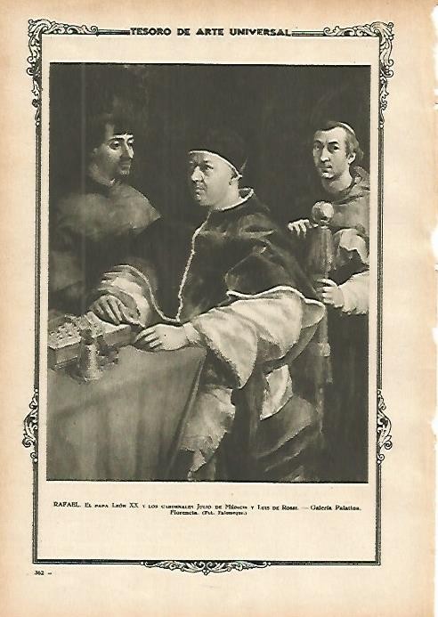 LAMINA 1435. RAFAEL. El Papa Leon XX y los cardenales Julio de Medicis y Luis de Rossi