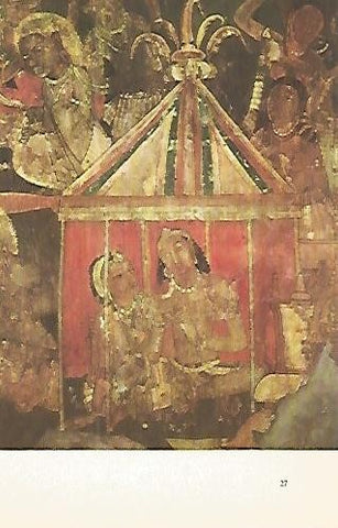 LAMINA 1534:  Escena del Simhala Avadana. Bajo una tienda. Simhala y una ogresa. Cueva XVII. Siglo V