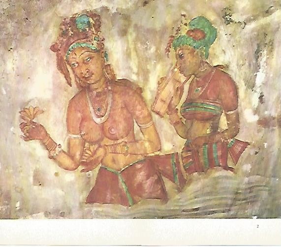 LAMINA 1539: Dos figuras femeninas saliendo de las nubes. Fresco de la Peña de Sigiri. Siglo V