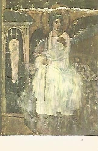 LAMINA 1579: Un angel muestra a las tres Marias la tumba vacia. Mileseva. 1235
