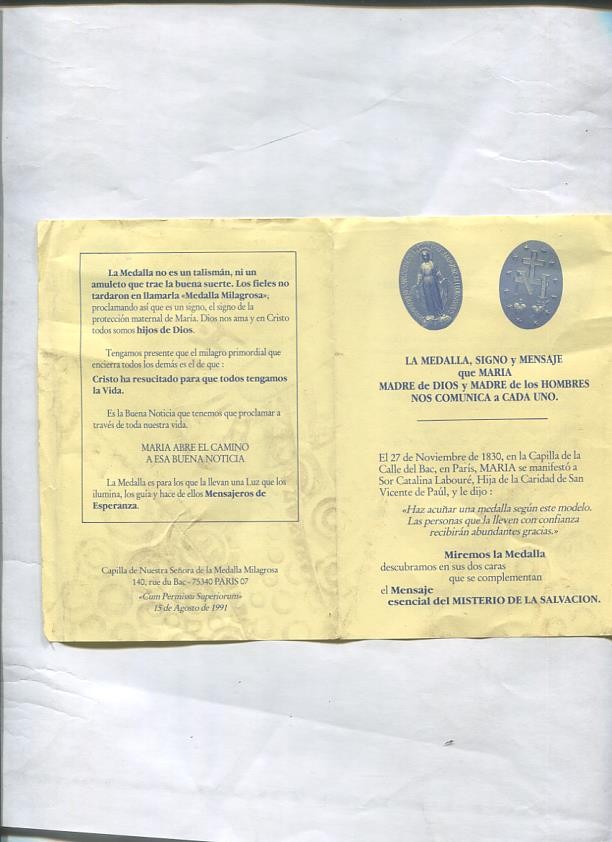 Propaganda LA MEDALLA, signo y mensaje que Maria madre de Dios y