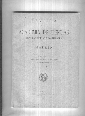 Revista de la Real Academia de Ciencias, tomo XXXIII, cuaderno primero