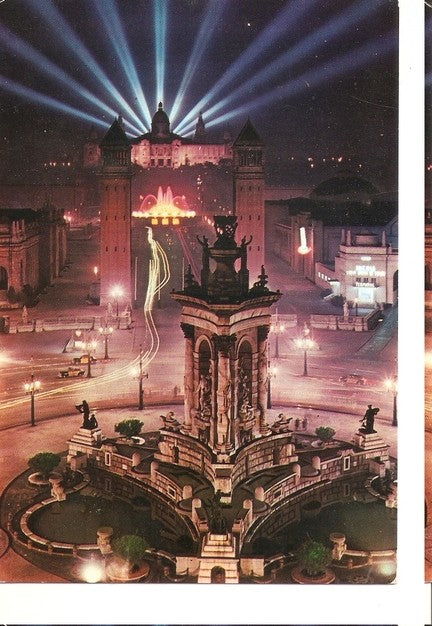 Postal 047538 : Barcelona. Plaza España - Fuente Monumental de noche