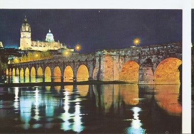 Postal 048014 : Salamanca. Puente romano iluminado