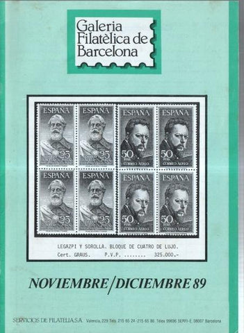 Galeria Filatelica de Barcelona: Catalogo noviembre/diciembre 1989