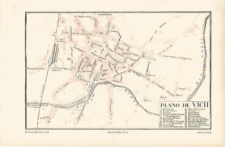 LAMINA DE ESPASA 238: Mapa de Vic Barcelona