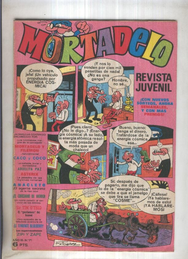 Revista Mortadelo numero 71 (recortado los billetes mortadelo en su hoja correspondiente)