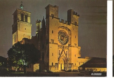 Postal 047506 : Beziers la nuit (Herault). La Cathedrale