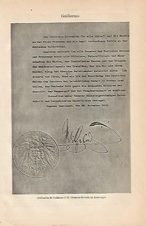 LAMINA ESPASA Alemania 485: Abdicacion de Guillermo II de Alemania