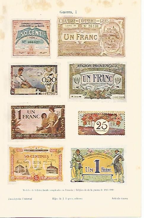 LAMINA ESPASA 492:  Billetes de Francia y Belgica despues de 1918
