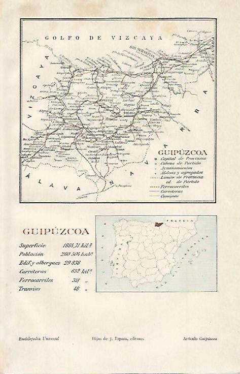 LAMINA ESPASA 508: Mapa de Guipuzcoa