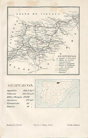 LAMINA ESPASA 508: Mapa de Guipuzcoa