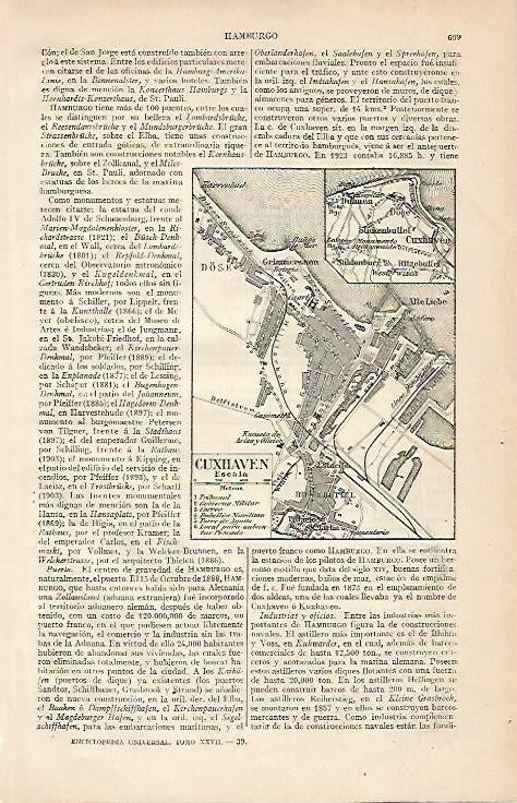 LAMINA ESPASA 541: Plano de Cuxhaven de Hamburgo