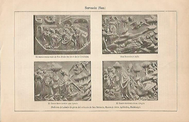 LAMINA ESPASA 588: Relieves del relicario de San Gervasio. Museo de Artes Aplicadas de Hamburgo