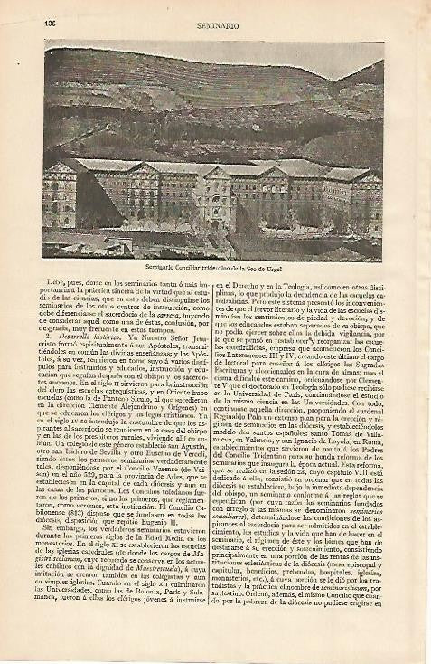 LAMINA ESPASA 627: Seminario conciliar de la Seu de Urgell Lleida