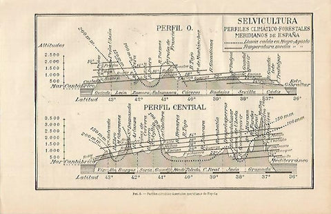 LAMINA ESPASA 634: Selvicultura. Perfiles climatico-forestales meridianos de España