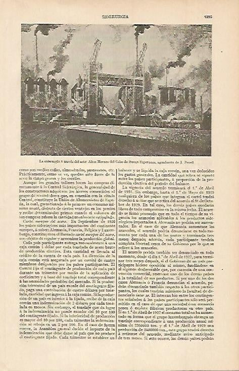 LAMINA ESPASA 715: Altos Hornos de Buena Esperanza cuadro de J. Penell