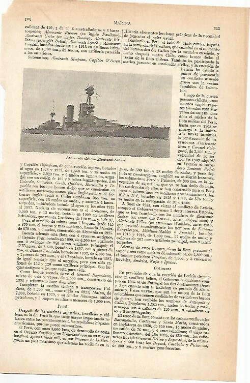 LAMINA ESPASA 808: Acorazado chileno Almirante Latorre