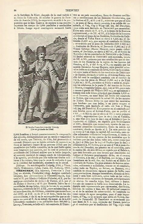 LAMINA ESPASA 839: Grabado de 1764: Baron Francisco von der Trenck