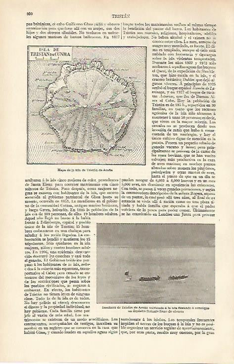 LAMINA ESPASA 890: Mapa de la isla de Tristan de Acuña Gran Bretaña