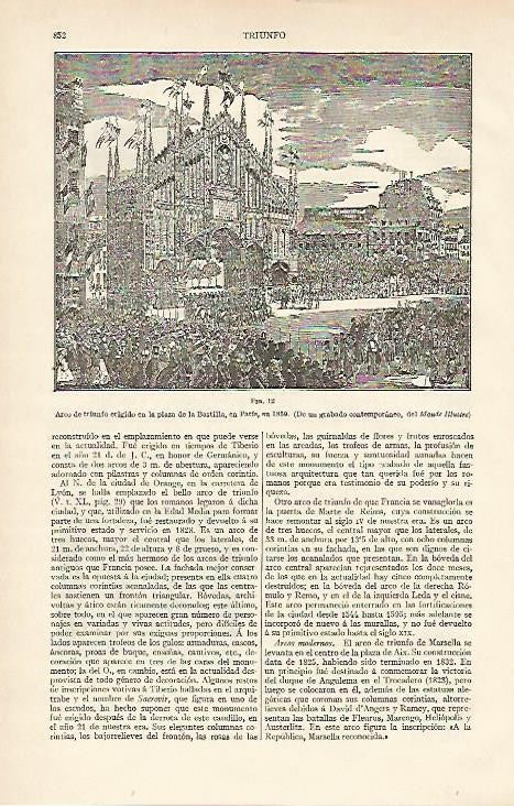 LAMINA ESPASA 893: Arco de triunfo en la plaza de la Bastilla Paris en 1859