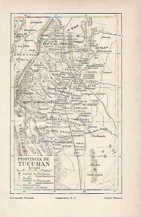 LAMINA ESPASA 935: Mapa de la provincia de Tucuman Argentina