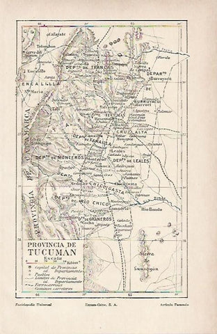 LAMINA ESPASA 935: Mapa de la provincia de Tucuman Argentina