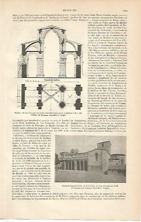 LAMINA ESPASA 1034: plano de la Basilica de San Vicente de Avila