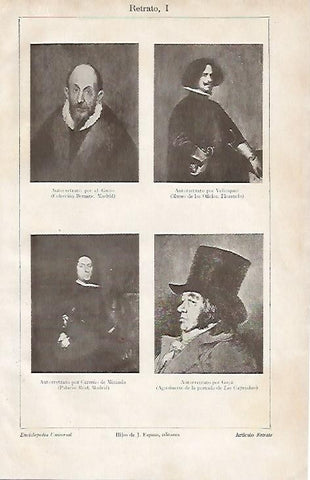 LAMINA ESPASA 1051: Autorretratos de El Greco Velazquez Goya y Carreño de Miranda