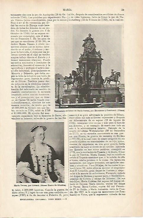 LAMINA ESPASA 1068: Monumento a Maria Teresa Viena